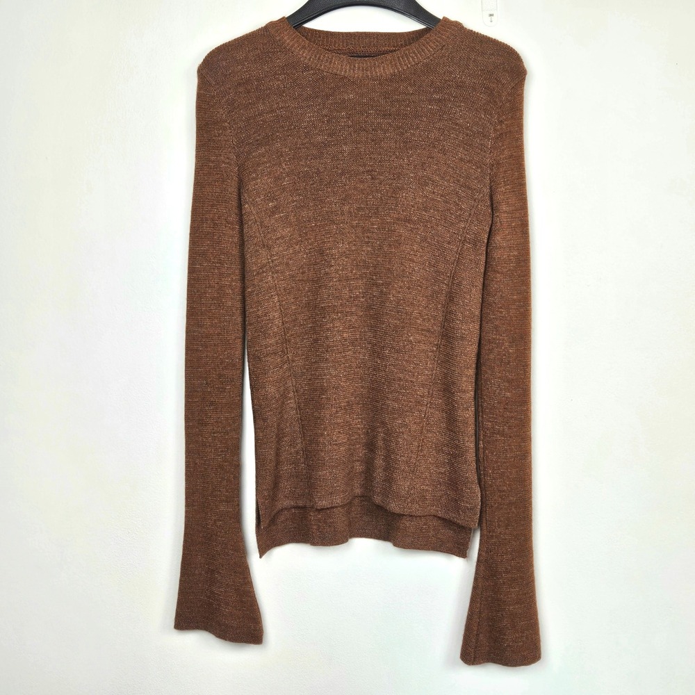 Zara Knit Sweater Sz S Italian Yarn Alpaca Wool Blend Bell Sleeve Rust Brown